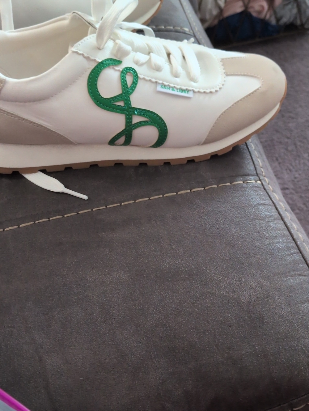 Sam & Libby White Sneaker with Green Logo Accent